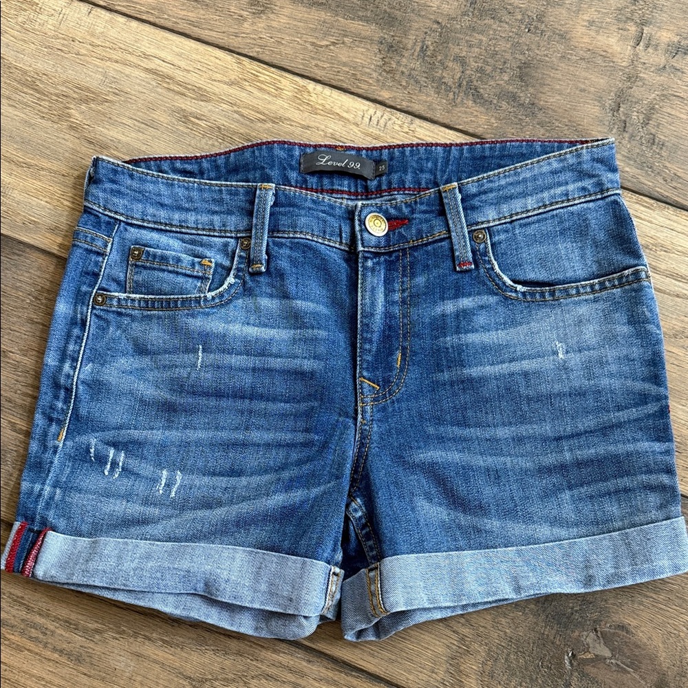 Level 99 Distressed Blue Denim Shorts